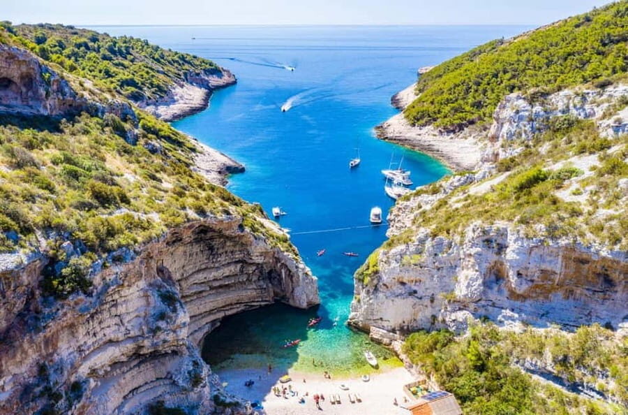 From Trogir & Split: Blue Cave & 5 Islands Full-Day Tour - First Stop: The Blue Cave on Bievo
