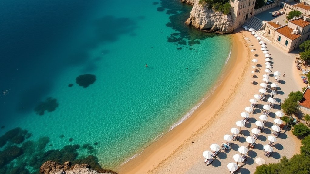 sandy beach with amenities