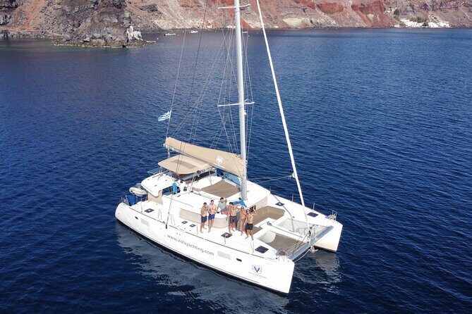 Santorini Gold Catamaran Cruise with BBQ, Drinks and Hotel Pickup - Frequently Asked Questions