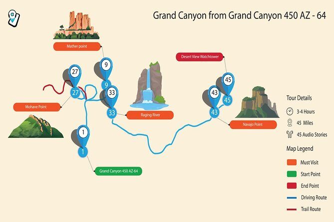 Grand Canyon South & East Rim Self-Driving, Walking & Shuttling Tour - FAQs
