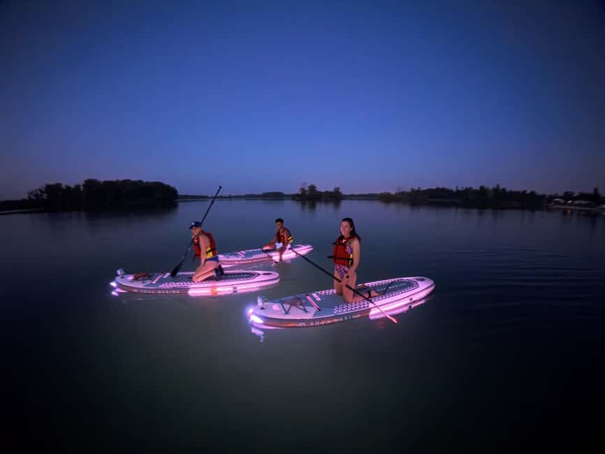 Lyon: Sunset Apéro on a lighted paddleboard at Miribel Jonage Park - Frequently Asked Questions