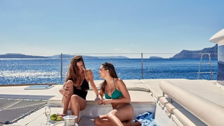 Santorini: Luxurious Catamaran Cruise with Meal & Open Bar - Frequently Asked Questions