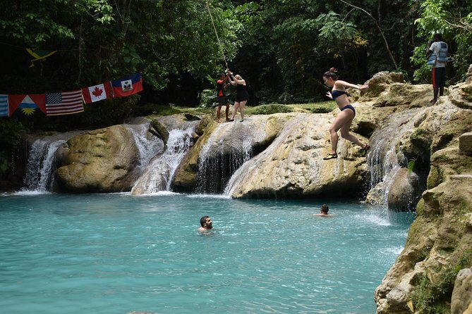 Blue Hole plus Secret Falls and Dunns River Falls Combo from Falmouth Hotels - Transportation and Group Size