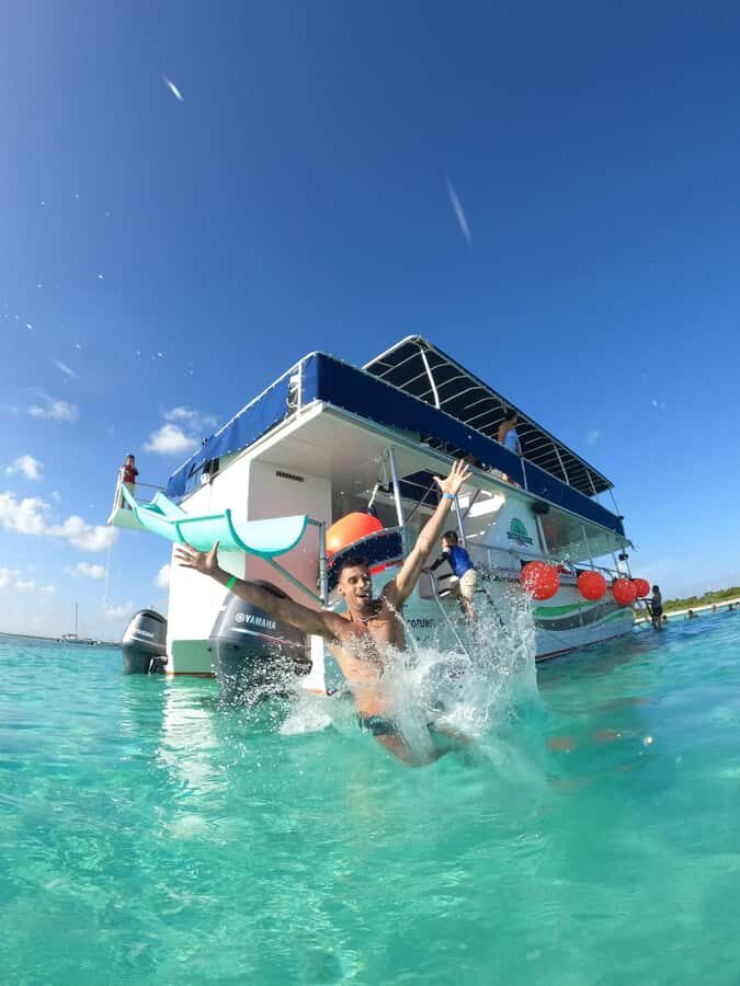 Catamaran with a slide in Cozumel El Cielo, Cielito, and Palancar Reef - Additional Practical Details