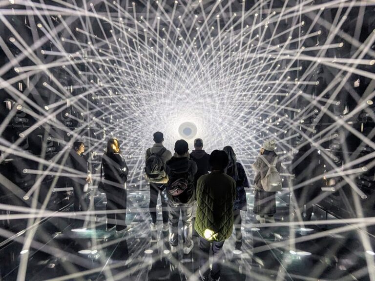 Visitors immersed in TeamLab Borderless light installation in Tokyo
