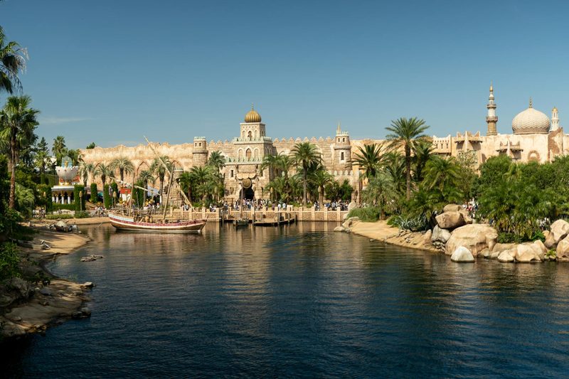 Mediterranean Harbor at Tokyo DisneySea with boats and greenery