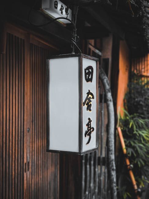 Beautifully crafted Japanese lantern hanging in a traditional street of Kyoto, Japan.