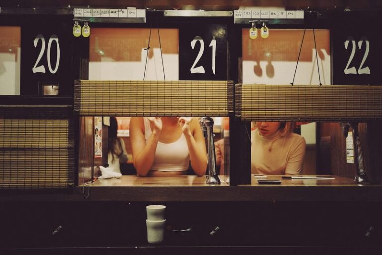 Individual dining booths at a ramen restaurant in Japan