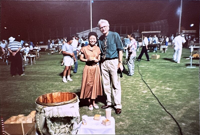 At a welcome barbecue as a judge for Japan Airlines first Wo