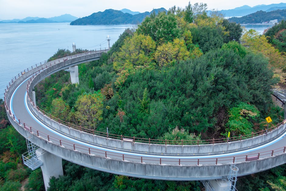 Aerial view of the Shimanami Kaido cycling route from Onomichi, Japan