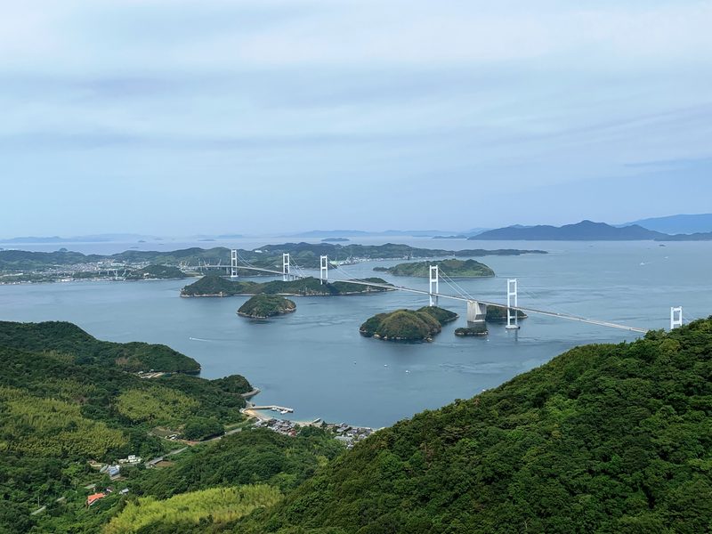 Kurushima-Kaikyo Bridge connecting Oshima to Imabari across the Seto Inland Sea