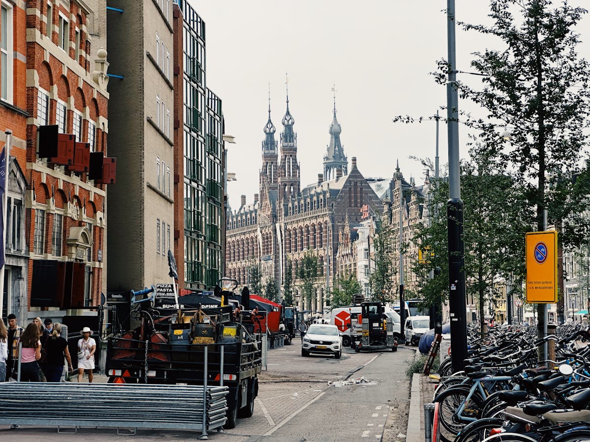 Lively Amsterdam street scene with historic architecture