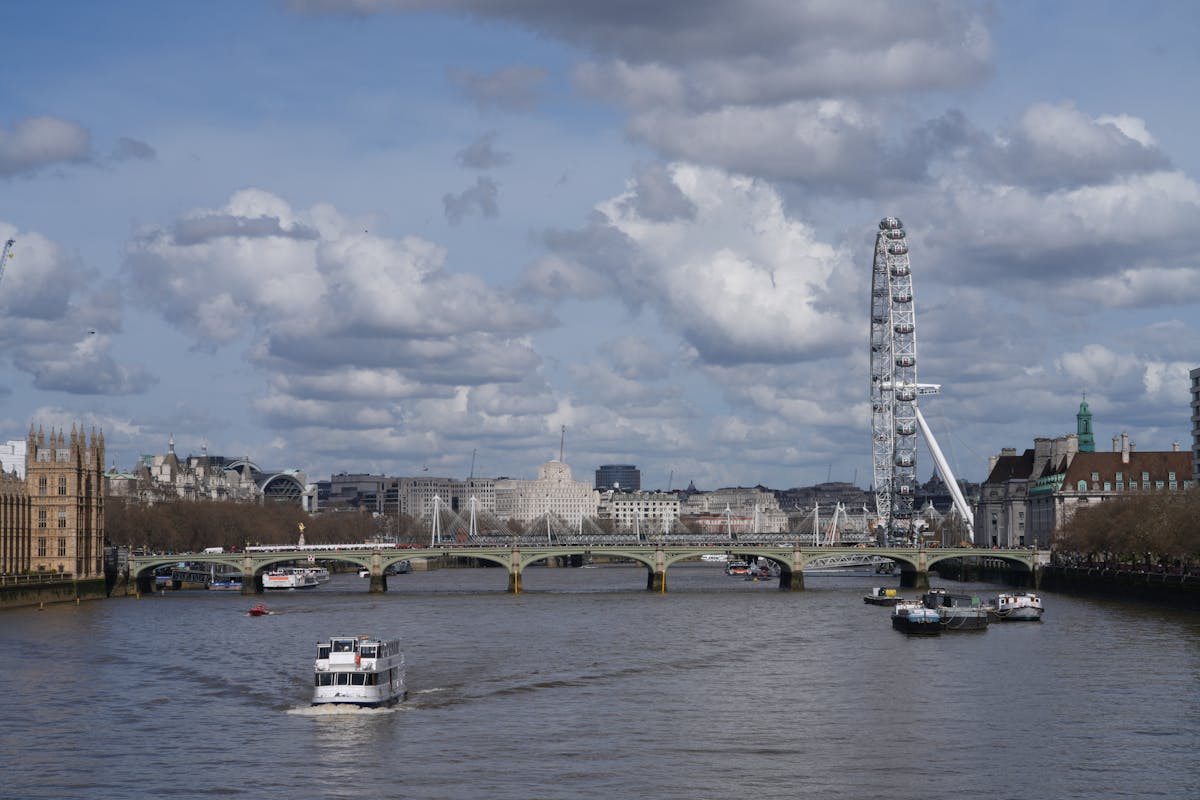 Panoramic view of the Thames showing the London Eye and Westminster