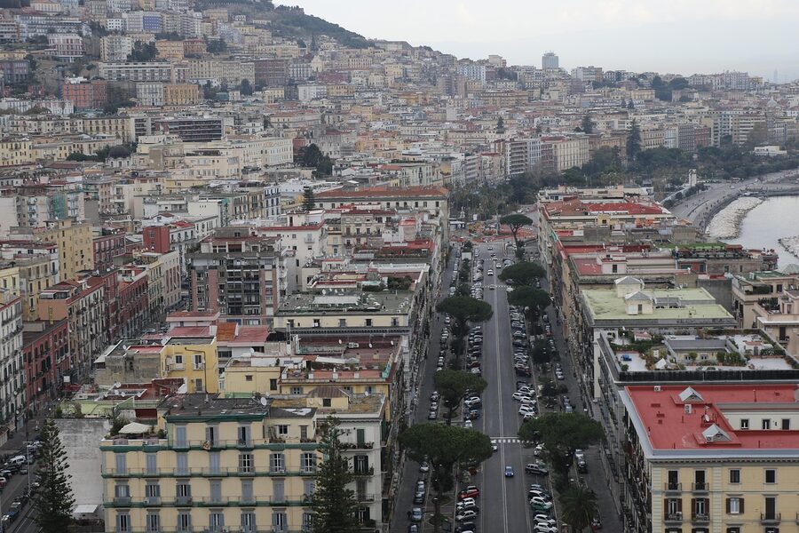 Architecture and narrow street in Naples Italy