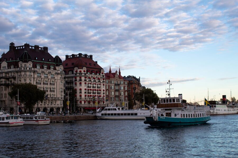 Stockholm waterfront with historic buildings along the harbor