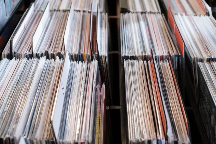 Vinyl records collection in a music store