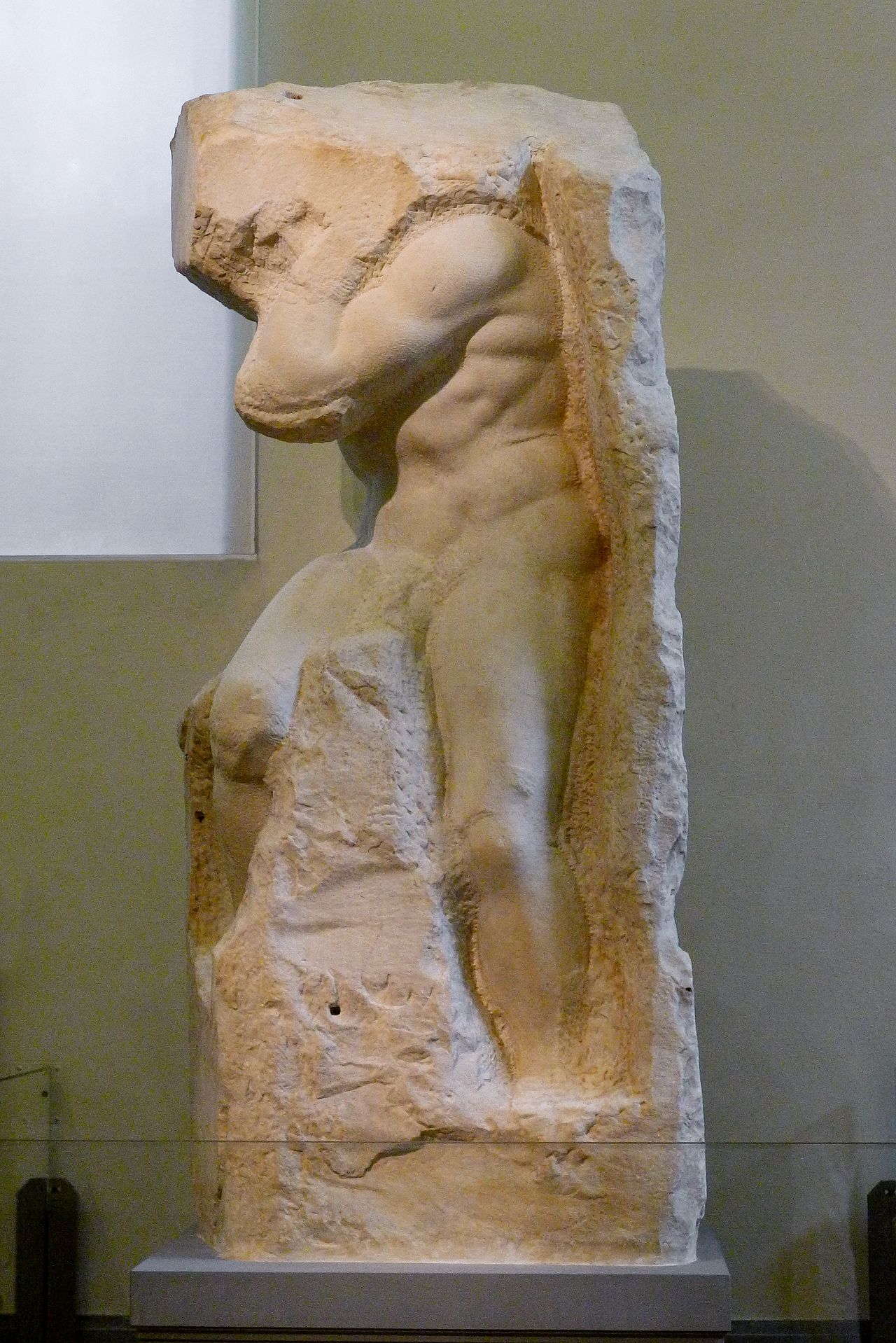 Atlas Slave unfinished sculpture by Michelangelo in the Galleria dell Accademia Florence