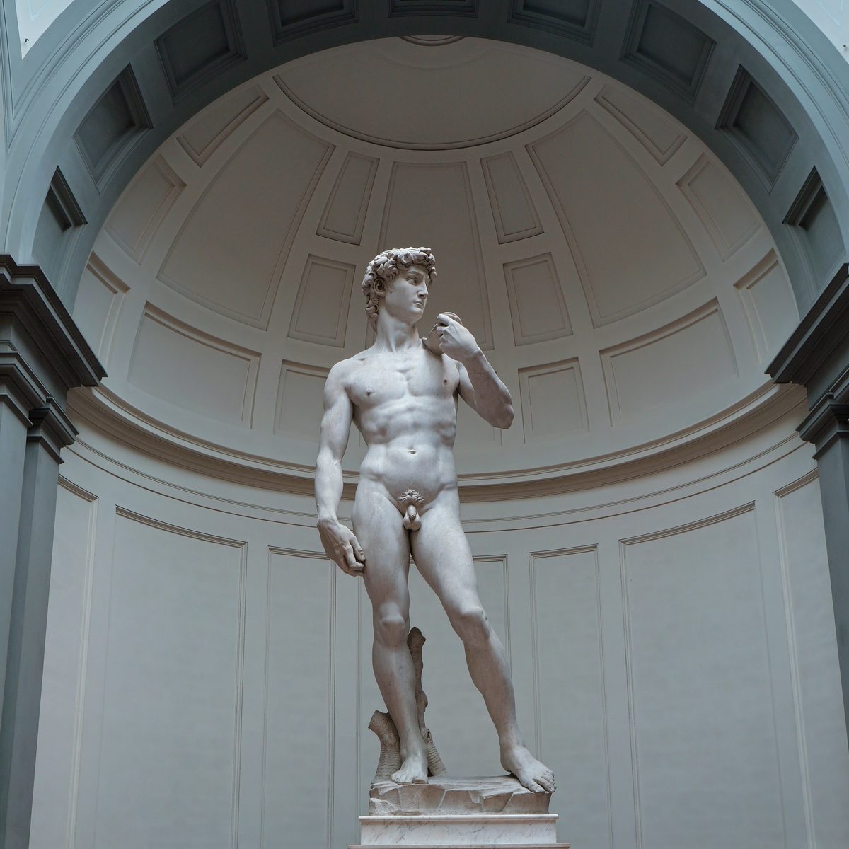 Close up of Michelangelo David head and face detail Accademia Gallery Florence
