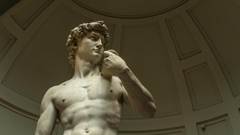 Michelangelo David statue inside the Galleria dell Accademia in Florence Italy