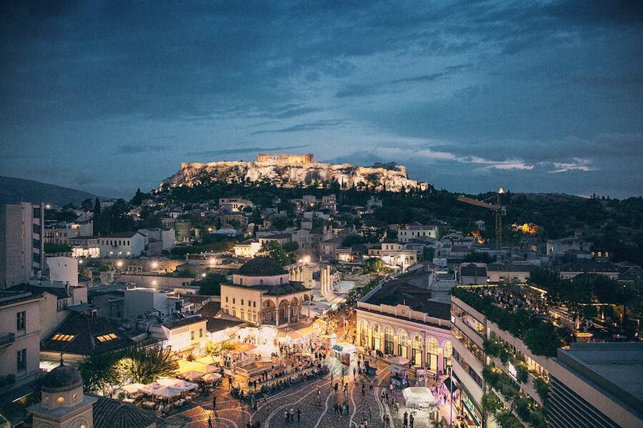 Acropolis Athens at night illuminated skyline