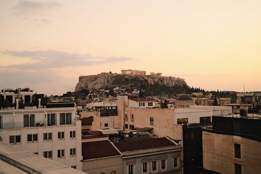 Acropolis sunset view over Athens rooftops