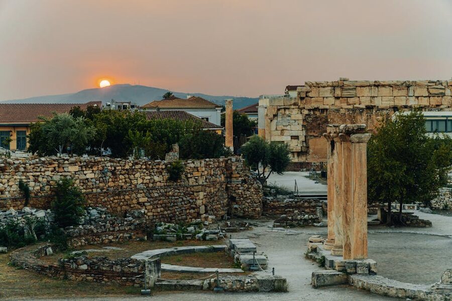 Athens ancient ruins sunset