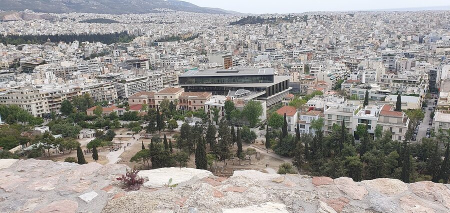 View of the Acropolis Museum from the Acropolis