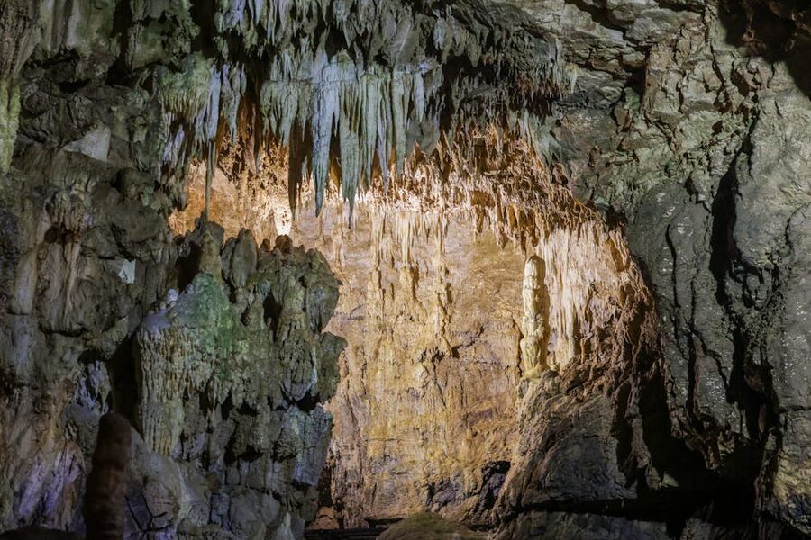 Stalactite stalagmite formations underground