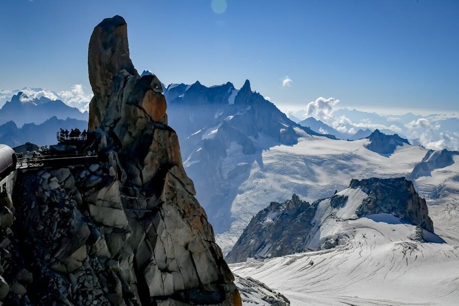 Aiguille du Midi summit terrace with Mont Blanc Massif