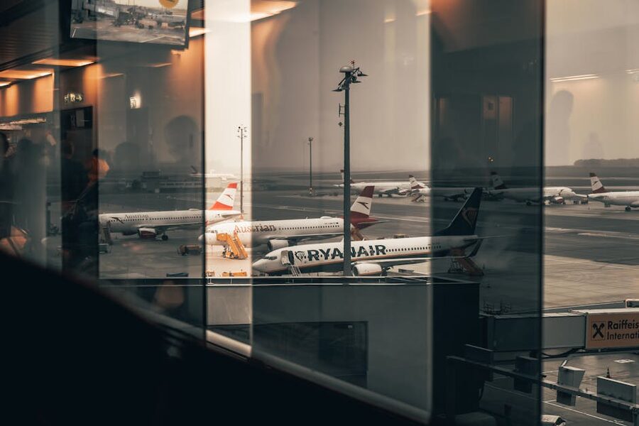 Airplanes seen through airport window