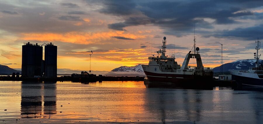 Akureyri sunset with ships Iceland