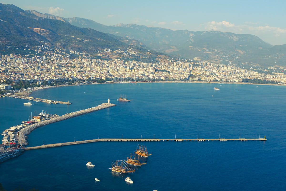 Aerial view of Alanya bay and coastline
