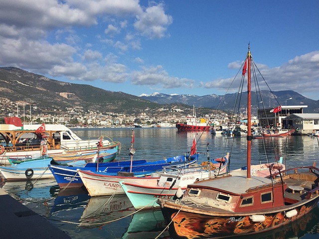Fishing boats moored in Alanya harbour