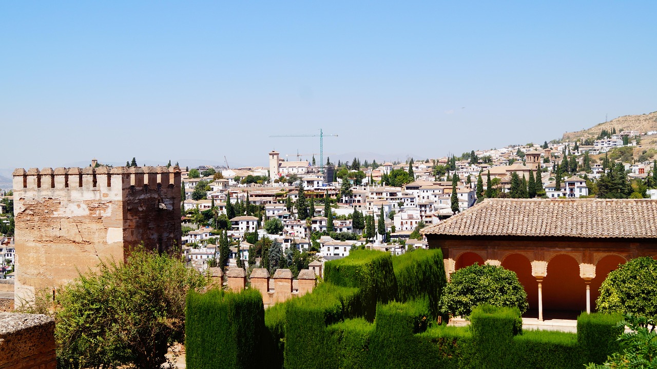 View of the Albaicin and Alhambra fortress with the Sierra Nevada mountains behind Granada