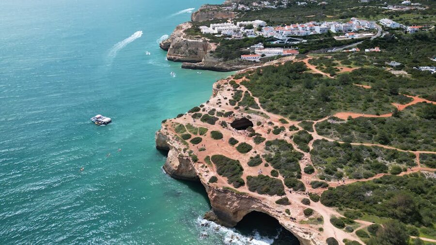 Algarve coastline with dramatic cliffs seen from a boat tour