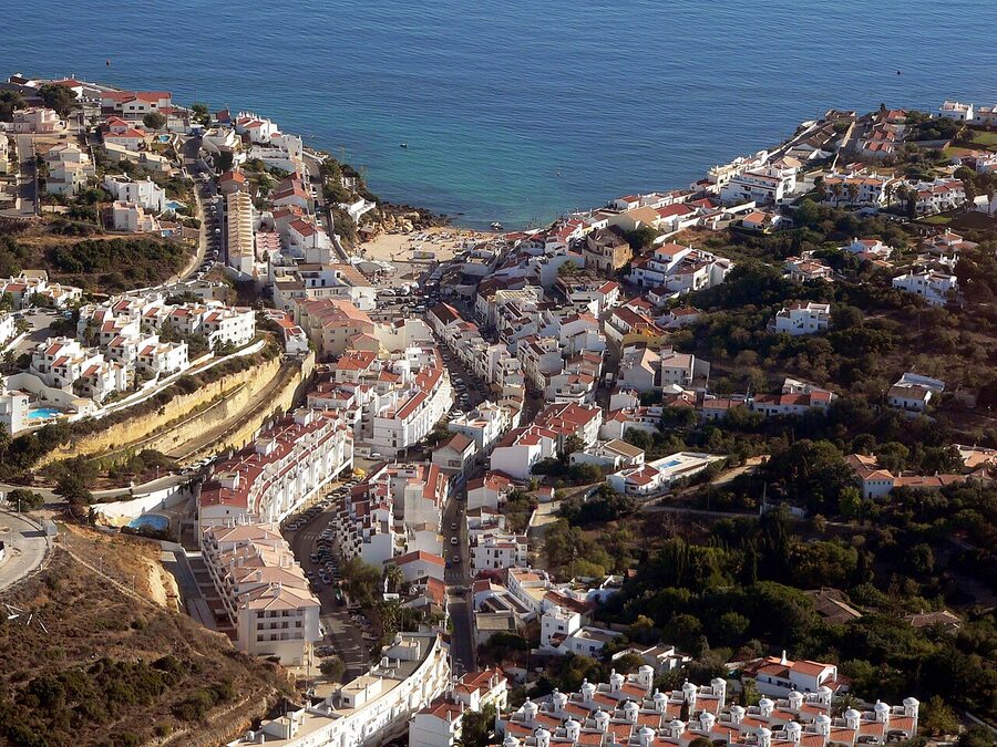 Carvoeiro beach and cliffs on the central Algarve coast