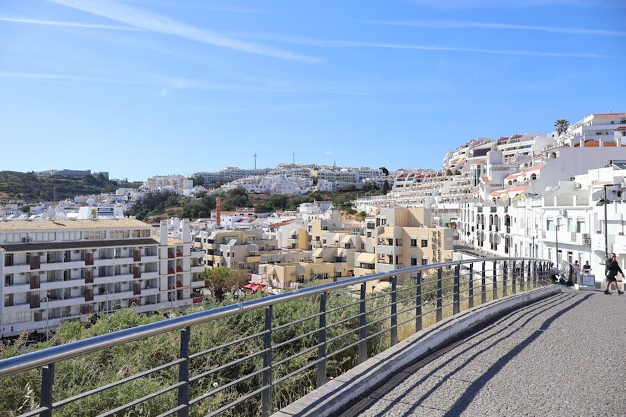 Albufeira old town with traditional white Mediterranean buildings