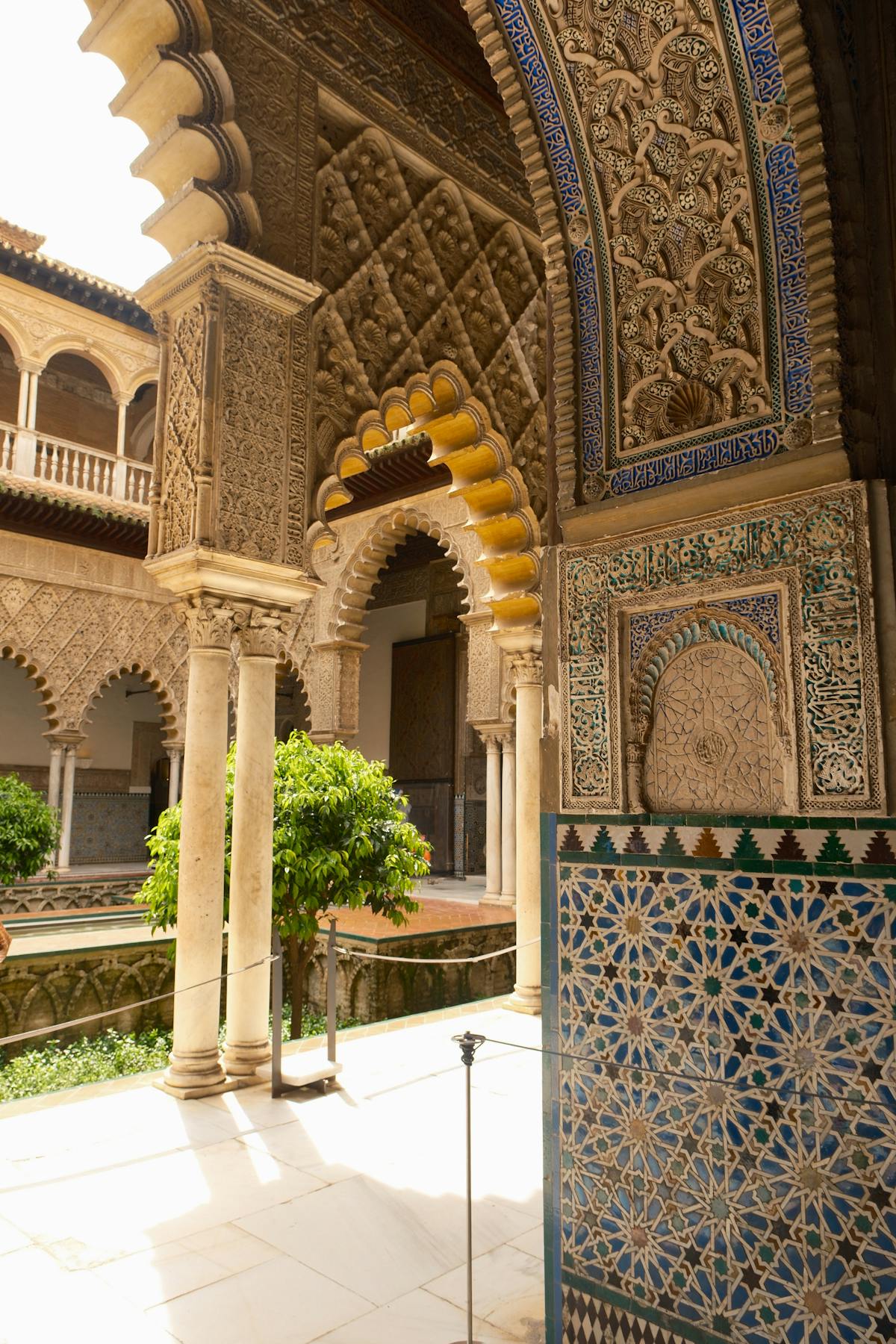 Moorish palace architecture with horseshoe arches at the Alcazar