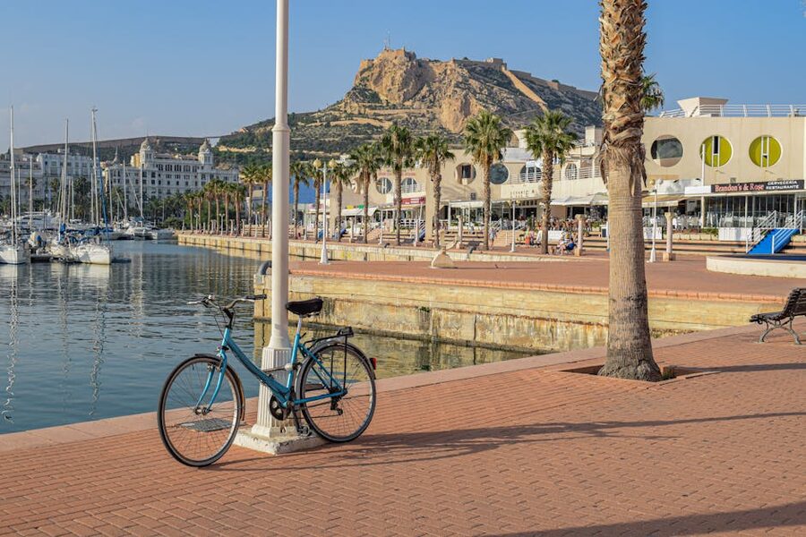 View of Alicante marina with Santa Barbara Castle in the background