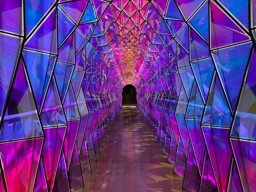 Visitors in dim installation