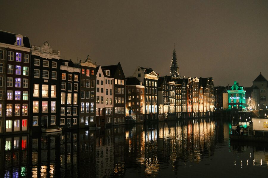 Amsterdam canal night evening