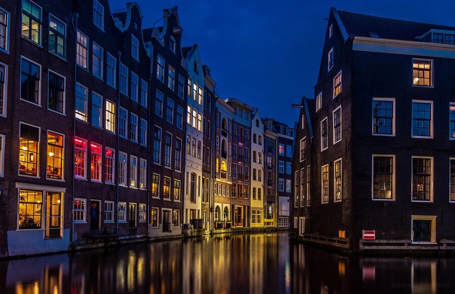 Amsterdam at night with lights