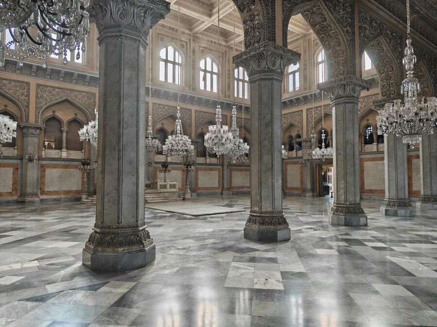 Palace hall with marble floor
