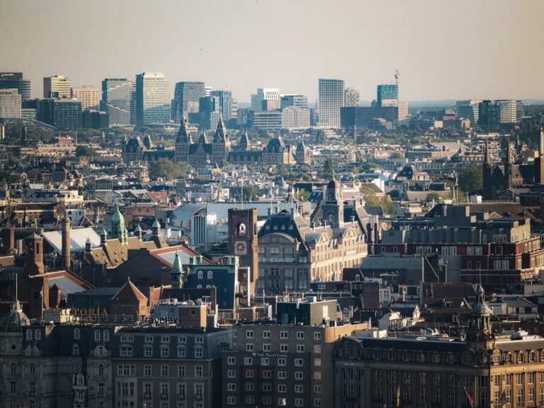 Amsterdam city skyline seen from an elevated viewpoint