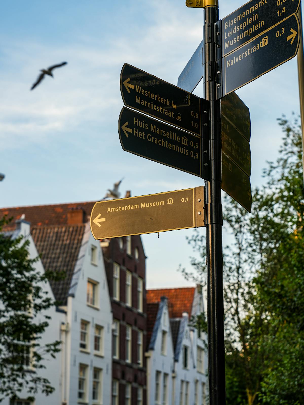 Street signs pointing to museums in Amsterdam