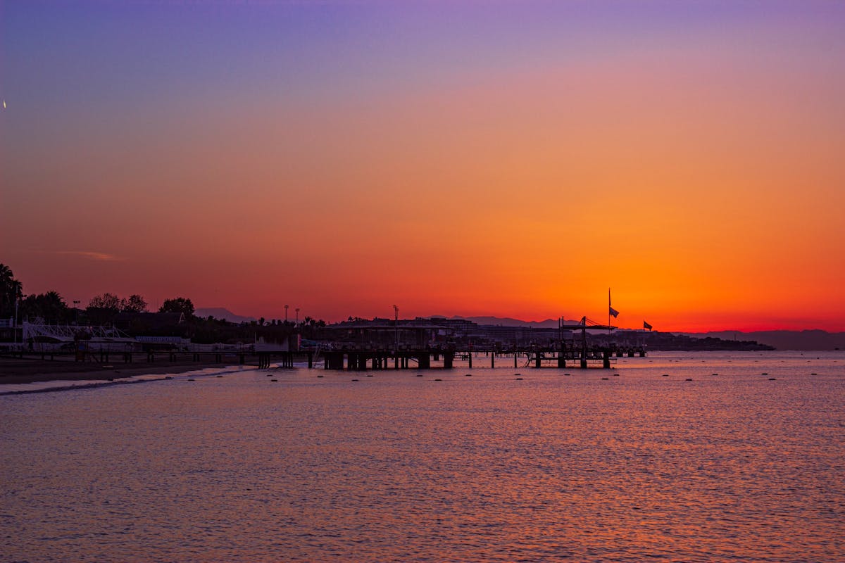Sunset over Antalya coastline near Belek Beach