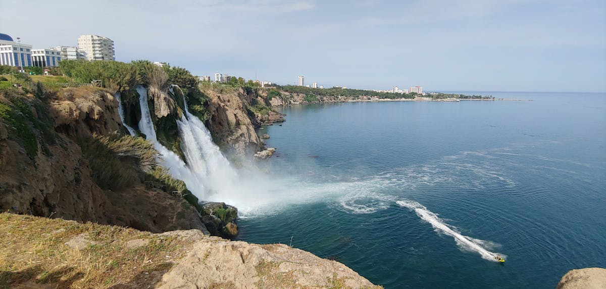 Duden Waterfalls cascading into the Mediterranean Sea near Antalya