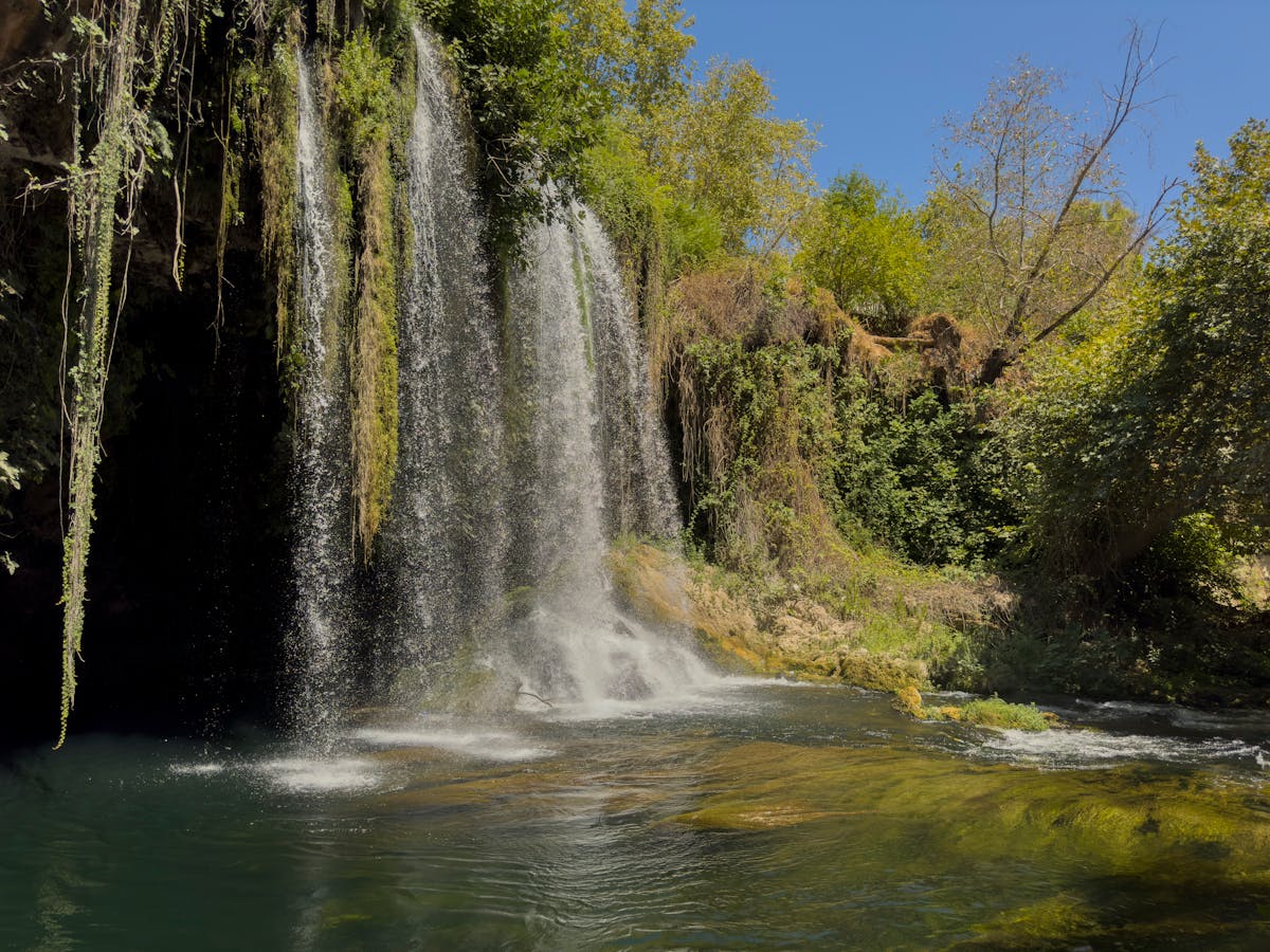 Waterfall in lush green forest near Antalya