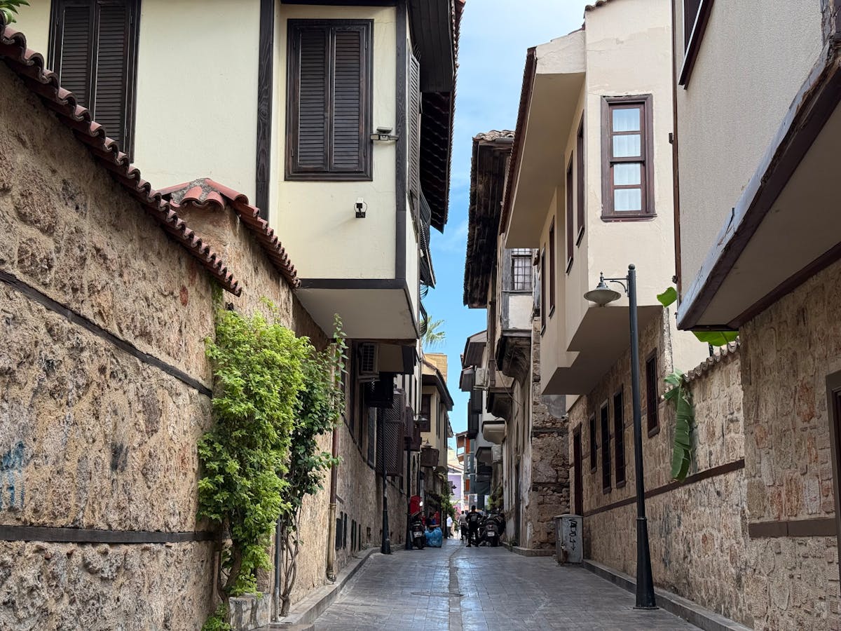 Narrow cobblestone street in Kaleici old town Antalya