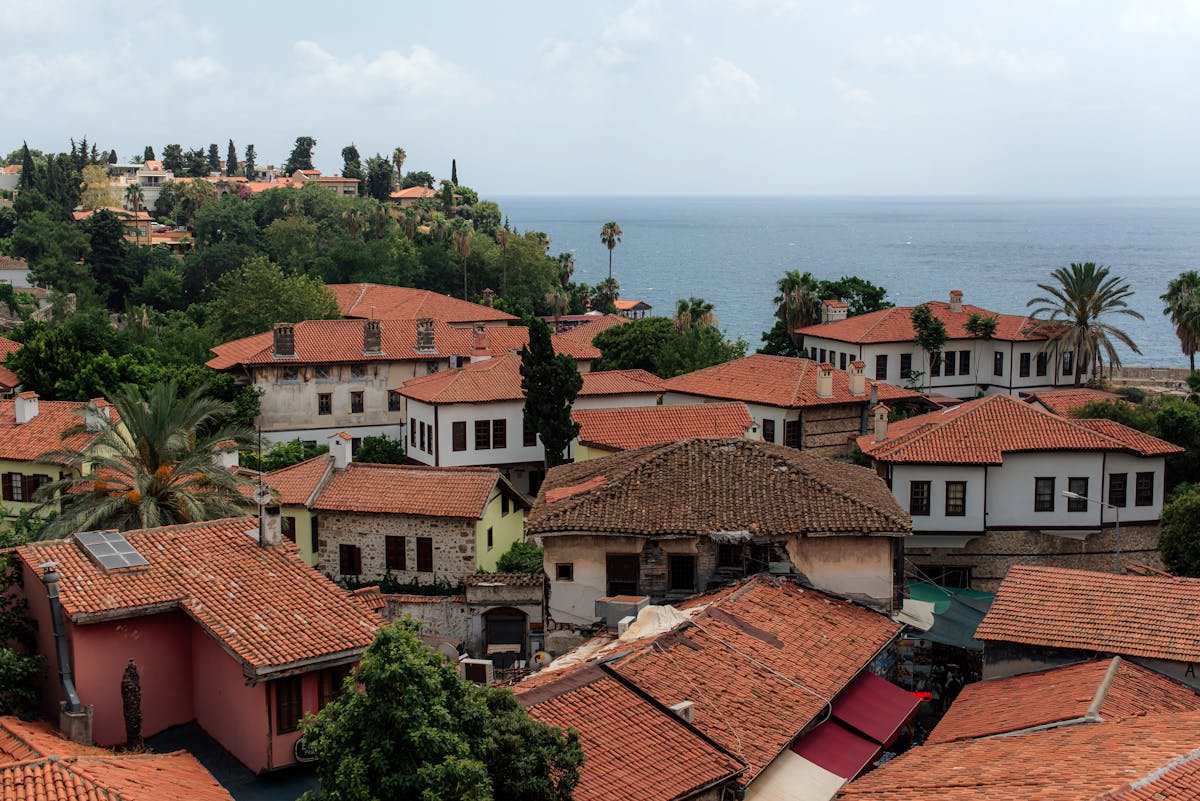 Rooftops of Kaleici old town Antalya with the Mediterranean beyond
